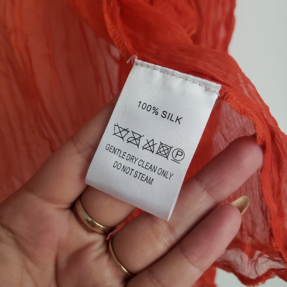 100% Silk Button Up Ruffle Sheer Top - Picture 4 of 6